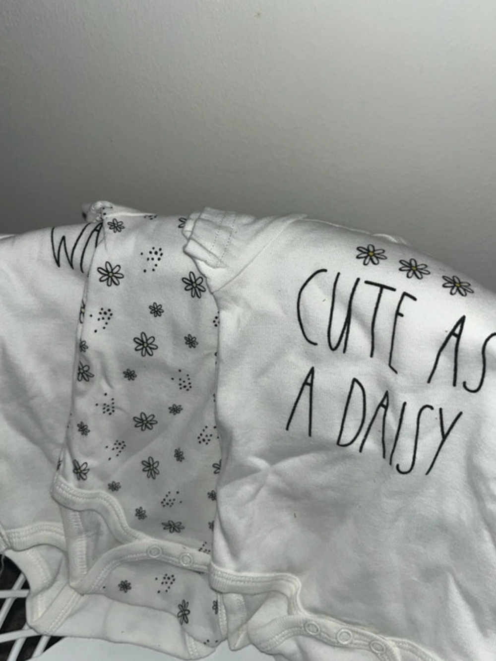 Rae Dunn Baby White Onesie with Black Text